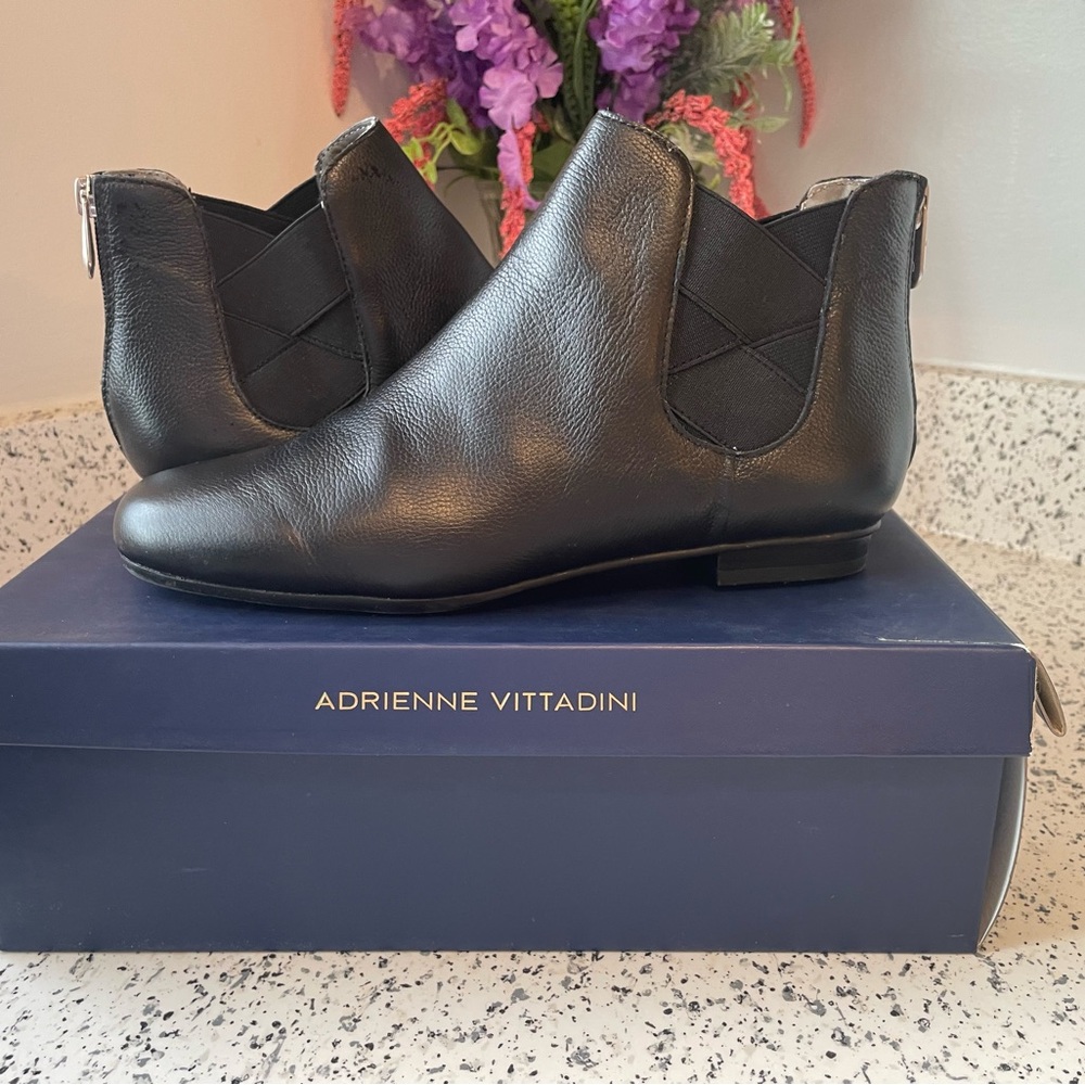 Adrienne Vittadini Black Leather Ankle Boots